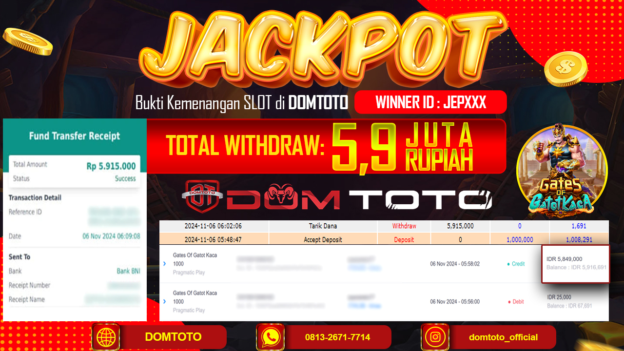 JACKPOT SLOT GATE OF GATOT KACA 1000  06 NOVEMBER 2024